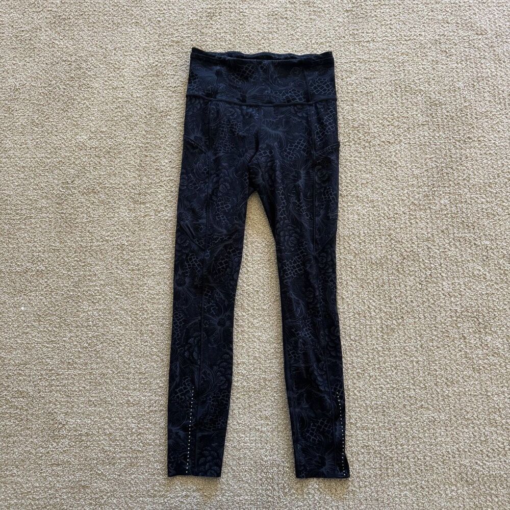 Lululemon Leggings Fast And Free Tight Womens Size 4 Black Floral Reflective